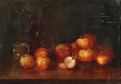 A.E. Hood, Still Life with Apples and Jug, Oil on canvas