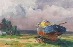Paul Ernst Wilke, Boat at Drydock, Oil on canvas