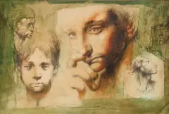 Conger Metcalf, Study of Lorenzo, Graphite and oil wash on coated paper