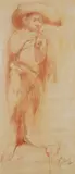Conger Metcalf, A Boy Examining a Wheat Stalk, Sanguine and wash on paper