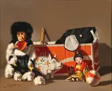 Jack Hartert, Toy Monkey, Piggy Bank, Doll, & Coca-Cola, Oil on board