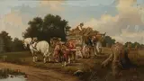 Marinus Adrianus Koekkoek, Making Hay, Oil on canvas laid down