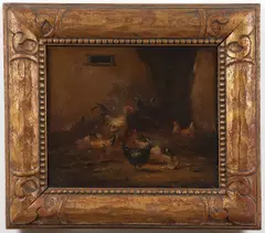 Chickens and Ducks in a Barnyard by European School, Oil on canvas, sold Apr 2026