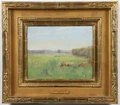 Solon Borglum, Pastoral Landscape with Cows, Oil on paper