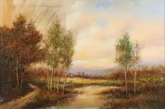 J.S. Proctor, Landscape with Stream, Oil on canvas