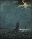 Vincent Ambrosini, Nocturnal Sailing Scene, Oil on masonite