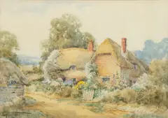 A Country Cottage in Full Bloom by British School, Watercolor on paper, sold Apr 2026