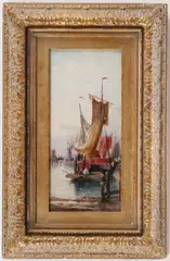 Karl Kaufmann, Boats in Harbor, Oil on panel