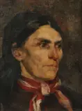 Hans Seydel, Portrait of a Woman with Scarf, Oil on board