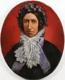 French School, Portrait of a Woman with Floral Decorated Lace Bonnet, Oil on canvas