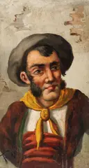 Italian School, Portrait of a Man with Sideburns and P Monogrammed Neck Scarf, Oil on wood