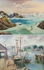 Edwin John Bruns, Rockport Maine (1946) and a Seascape (1962), Both oil on canvas board