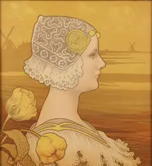 Paul Berthon, Portrait of Queen Wilhelmina, Color Lithograph
