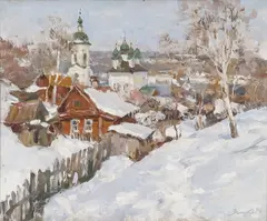 Alexander Zimin, The Village of Pylos in Spring, Oil on canvas
