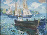 Harry Aiken Vincent, Ships in the Harbor, Oil on canvas board