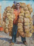 Robert Franz von Neumann, Sponge Fisherman, Oil on board