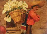 Edna Marie Dunn, Flower Vendor, Oil on canvas board