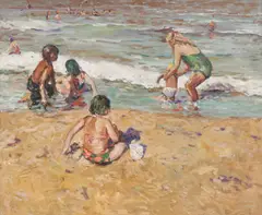 Zivko Zic, Beach Scene, Oil on board