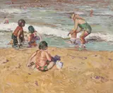 Zivko Zic, Beach Scene, Oil on board