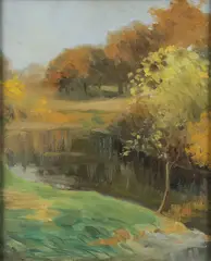Early Autumn Landscape by Charles Francis Browne, Oil on board, offered Dec 2025