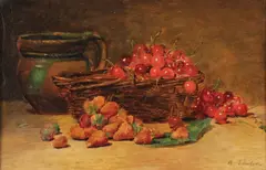 Raymond Tholer, Still Life with Cherries and Strawberries, Oil on panel