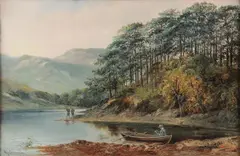 William James Crompton, Lake Scene with Figures, Oil on canvas