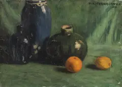 Wiki Majerh–Ffer, Still Life with Vases and Fruit, Oil on canvas