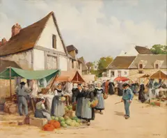 Brittany Market by French School, Oil on canvas, sold Dec 2025