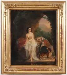 Robert Wilhelm Ekman, Bathing Nude Woman with Dog and Chaperone, Oil on canvas
