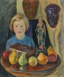 Hans Falkinger, Portrait of the Artist's Daughter Brigitte with Fruit and Masks, Oil on canvas