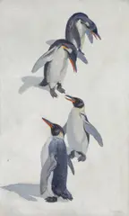 Julius Moessel, Study of Penguins, Oil on canvas