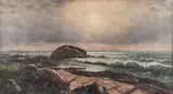 American School, Seascape with Distant Figures & Ships, Oil on canvas