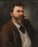 American School, Portrait of Bearded Man with Cigar, Oil on canvas