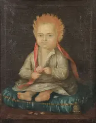 Primitive Portrait of Baby on Pillow by Continental School, Oil on canvas, sold Dec 2025