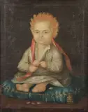Continental School, Primitive Portrait of Baby on Pillow, Oil on canvas