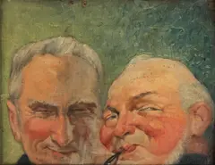 German School, Portrait of Two Happy Rosy-Cheeked Men, Oil on canvas laid down on artist board