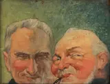 German School, Portrait of Two Happy Rosy-Cheeked Men, Oil on canvas laid down on artist board