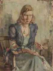 Paul Flögerhöfer, Woman with Blue Necklace, Oil on canvas