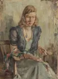 Paul Flögerhöfer, Woman with Blue Necklace, Oil on canvas