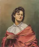 Continental School, Portrait of a Woman with a Pink Shawl, Oil on canvas