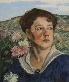 Hans Dressler, Portrait of a Woman in Garden, Oil on canvas