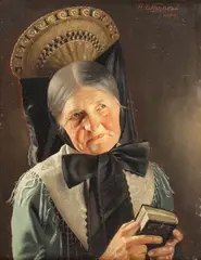 Albert Wagner, Portrait of Woman Holding Bible, Oil on wood panel
