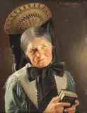 Albert Wagner, Portrait of Woman Holding Bible, Oil on wood panel