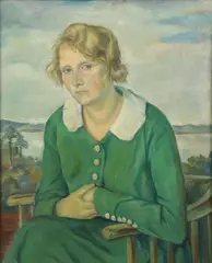 Portrait of a Melancholy Woman in a Green Dress by German School, Oil on canvas, sold Dec 2025
