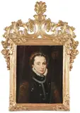 Antonis Mor, Portrait of Margaret of Parma, Oil on cradled wood panel in carved gilt wood frame