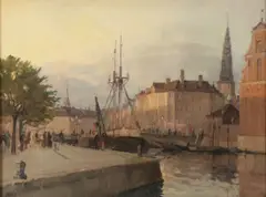 Otto Olsen, Copenhagen Canal Scene at Dusk, Oil on canvas mounted on board