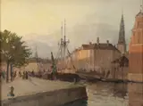 Otto Olsen, Copenhagen Canal Scene at Dusk, Oil on canvas mounted on board