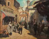 German School, Moroccan Street Scene, Oil on canvas