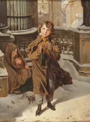 Ferdinand Georg Waldmüller, The Begger Boy, Oil on canvas laid down and contained in ornate carved gilt frame