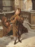 Ferdinand Georg Waldmüller, The Begger Boy, Oil on canvas laid down and contained in ornate carved gilt frame
